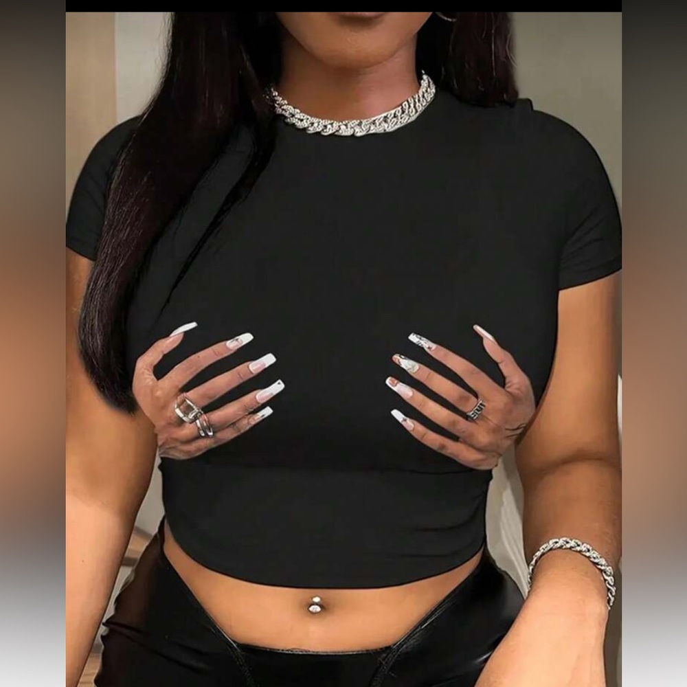Black Hand Print Crop Top